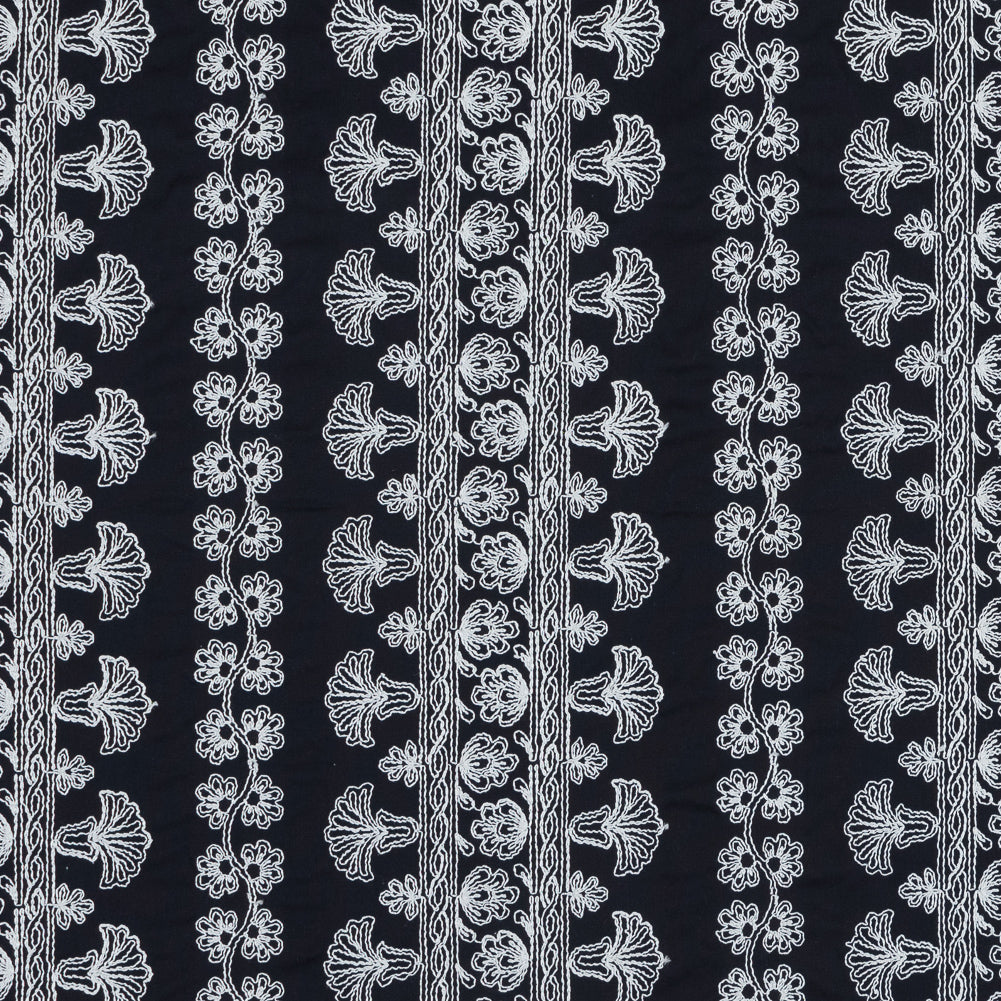 Navy Waxed Cotton Faille with White Floral Embroidery - Joann Fabrics
