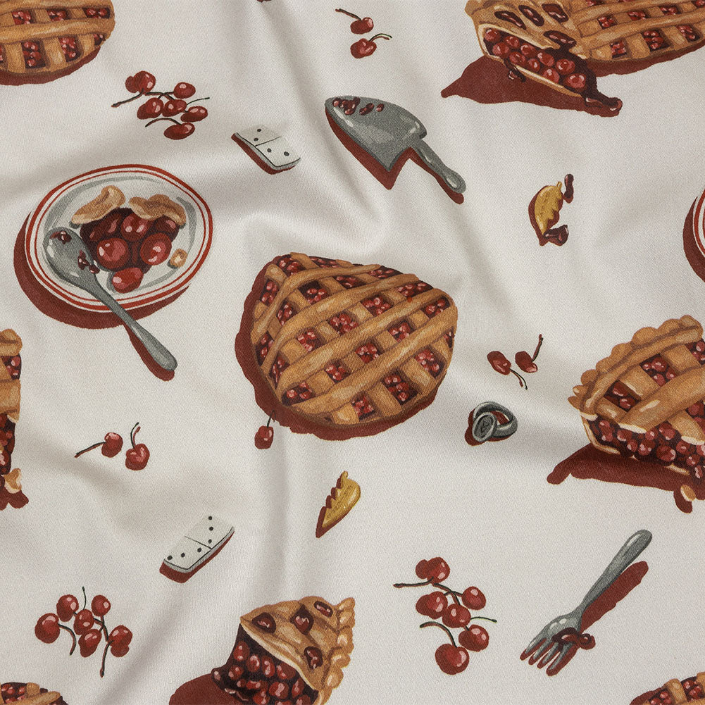 Stretch Cotton Sateen - White Cherry Pies - Baked Fresh Print - Mood Exclusive Rockland Collection - Joann Fabrics