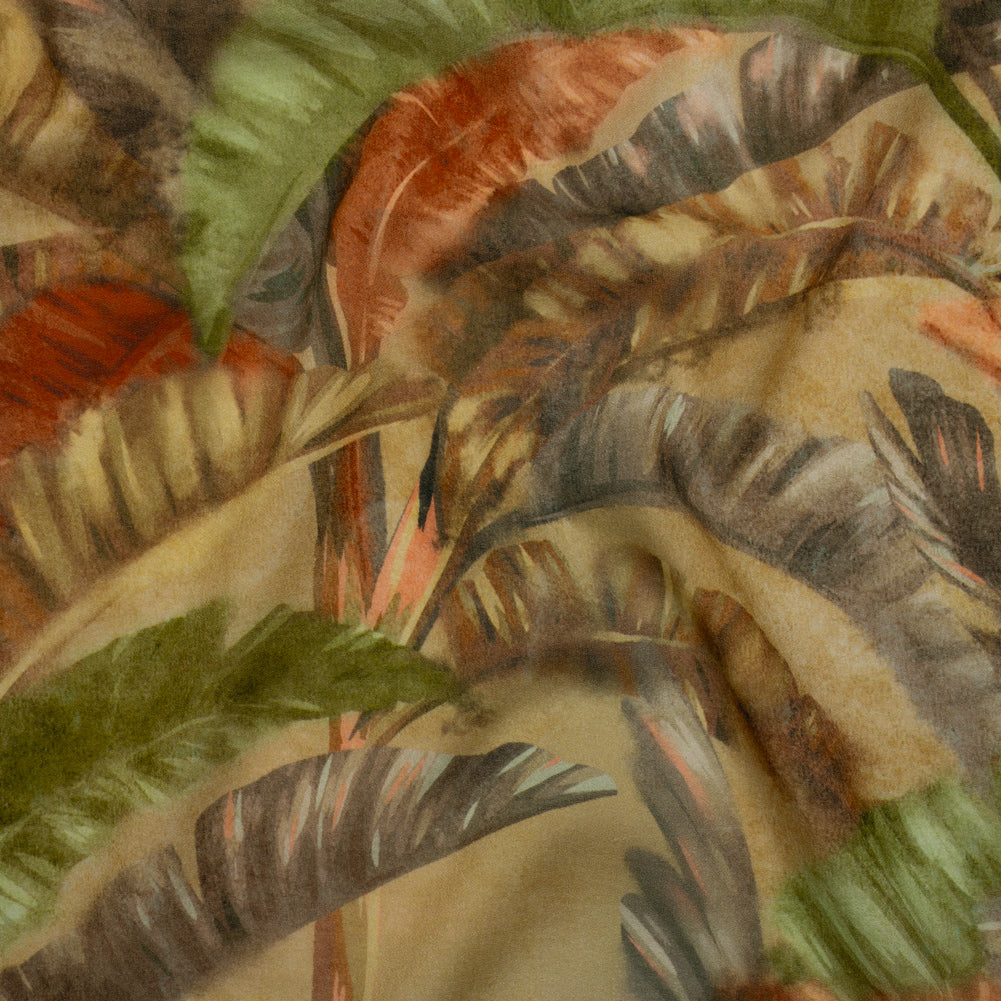 Cotton Crepe - Green and Orange Palm Leaves - Mood Exclusive Frond Fantasy Print - Joann Fabrics