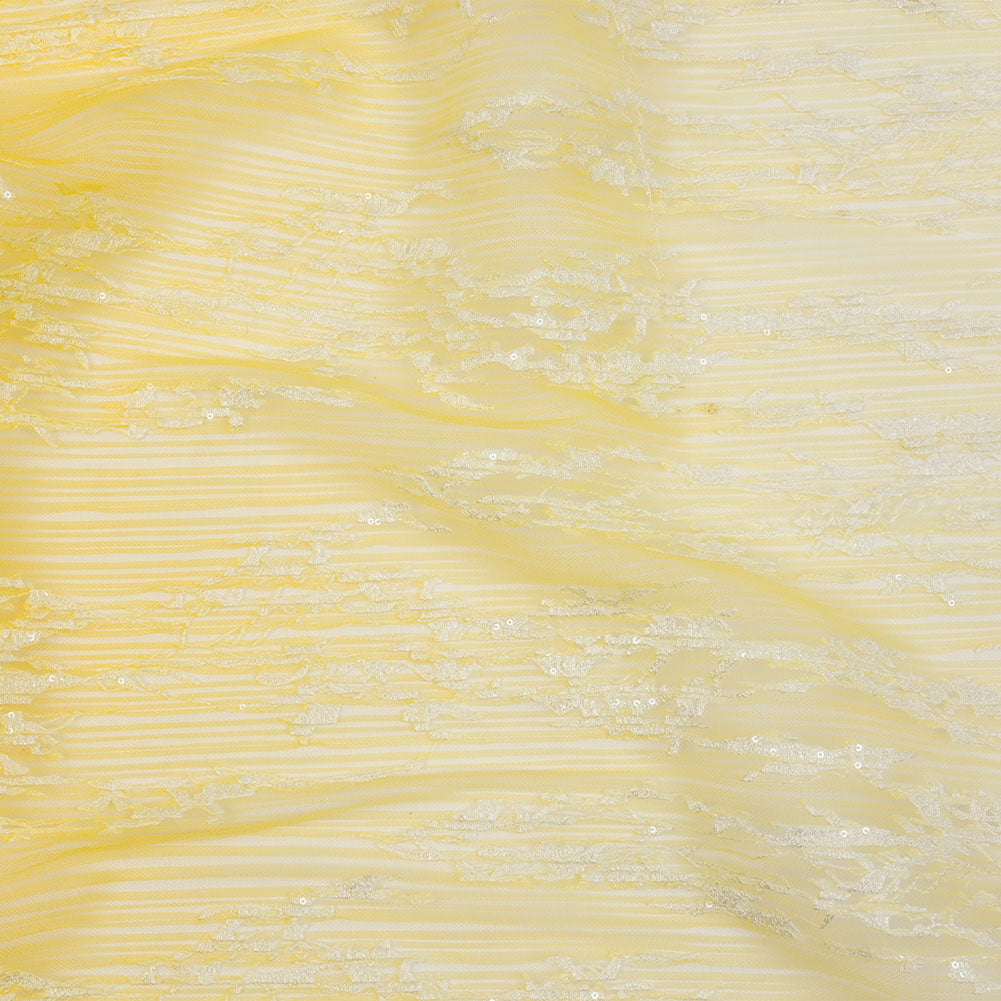 Embroidered Soft Pleated Tulle with Sequins - White and Lemon Ombre Abstract - Sequoia Collection - Joann Fabrics