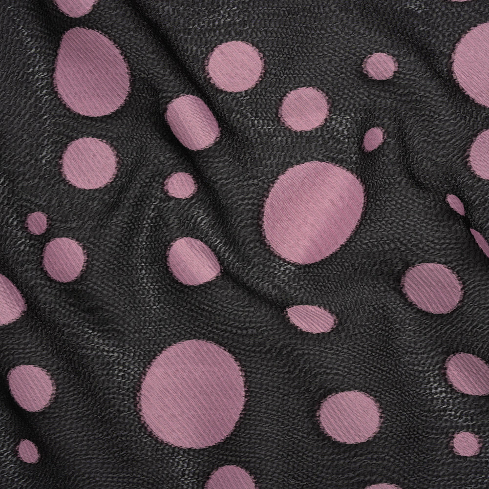 Lightweight Textured Burnout Brocade - Light Mauve and Black Polka Dots - Joann Fabrics