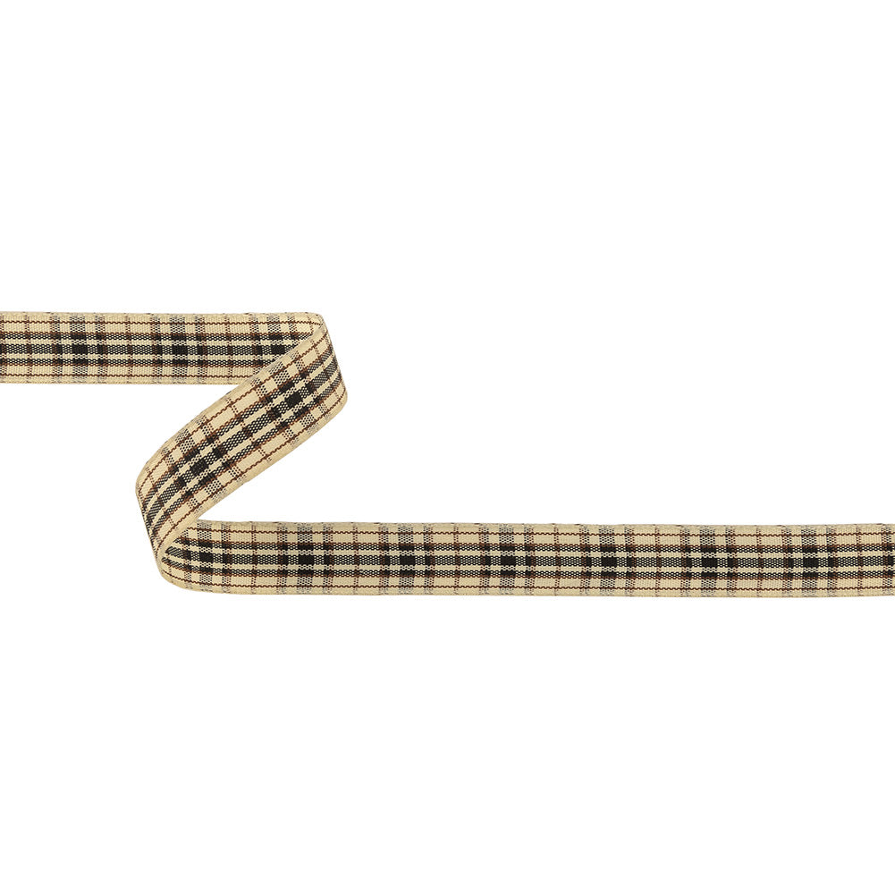 Vulcan, Brown and Vanilla Ice Plaid Woven Ribbon - 0.625
