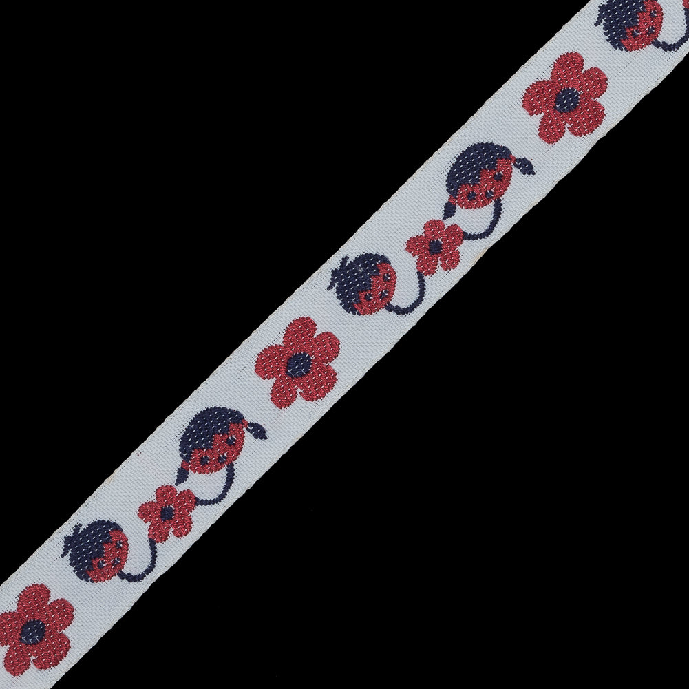 Red, White and Blue Flowers and Kids Jacquard Ribbon - 0.625