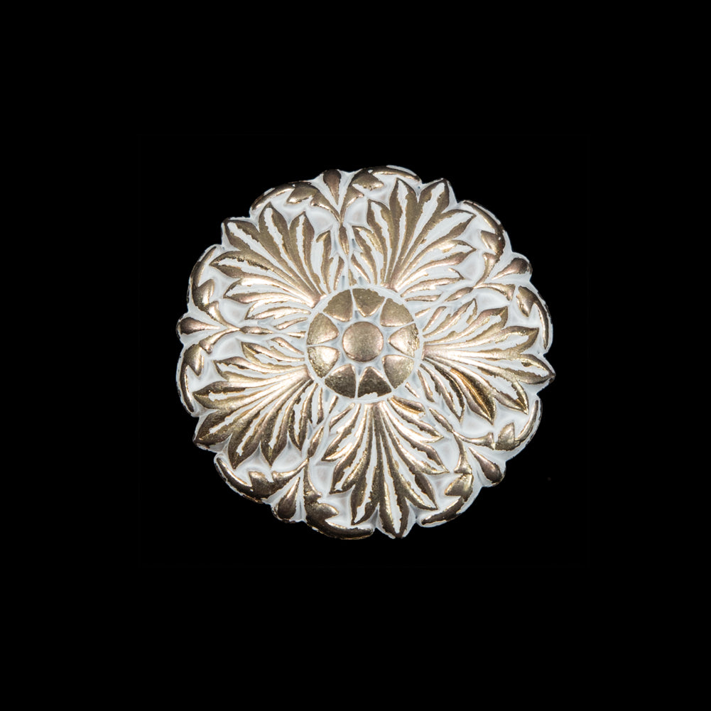 Italian White and Gold Floral Metal Shank Back Button - 36L/23mm - Joann Fabrics