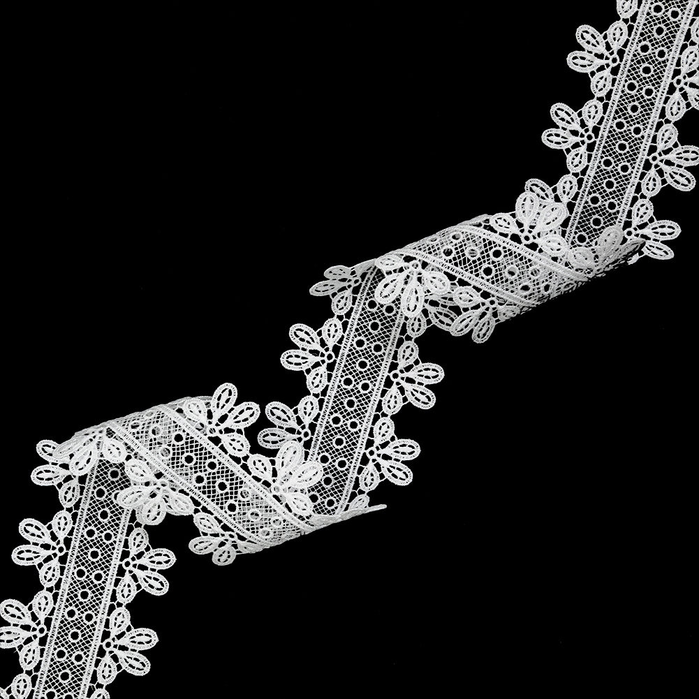 White Leaves and Dots Venise Lace Trim - 2