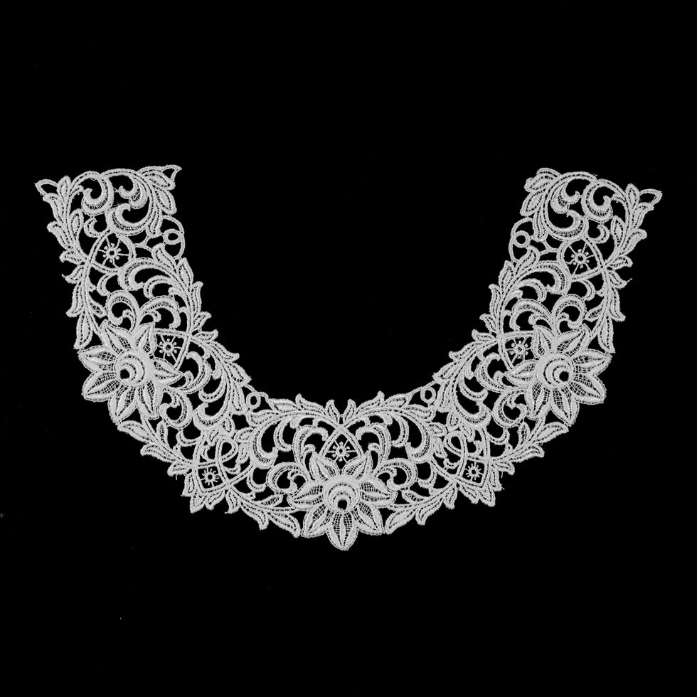 White Floral Lace Neck Applique - 10