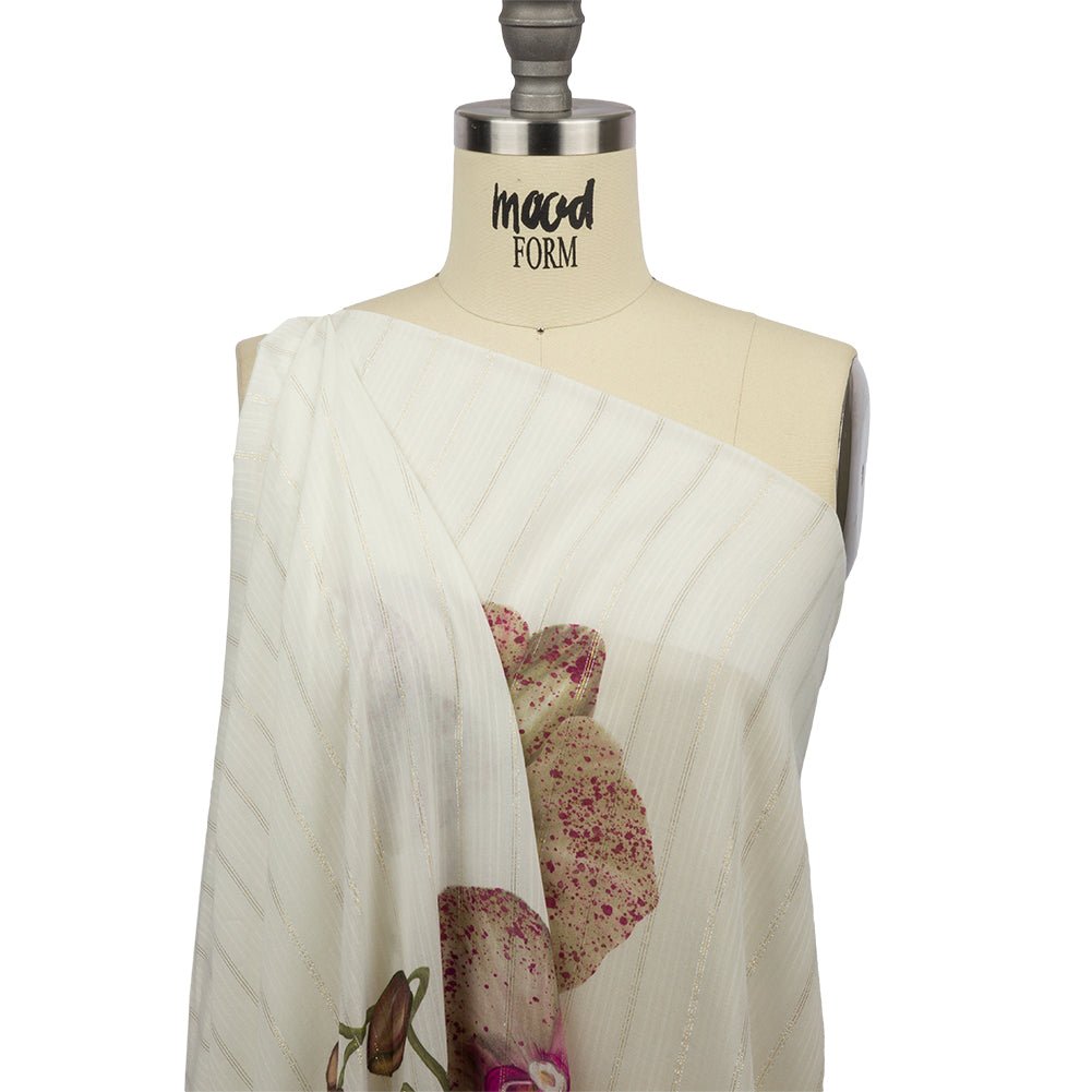 Mood Exclusive White Spotted Moth Orchid Metallic Pinstriped Viscose Dobby - Joann Fabrics