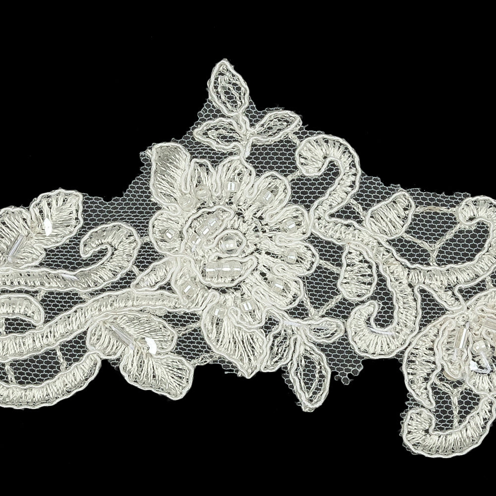 Off White Floral Beaded Bridal Lace Trim with White Cording - 2.5