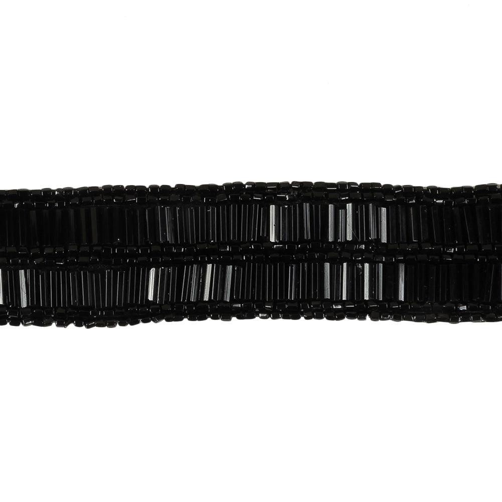 Vintage Black 2 Row Bugle and Seed Bead Striped Trim - 1