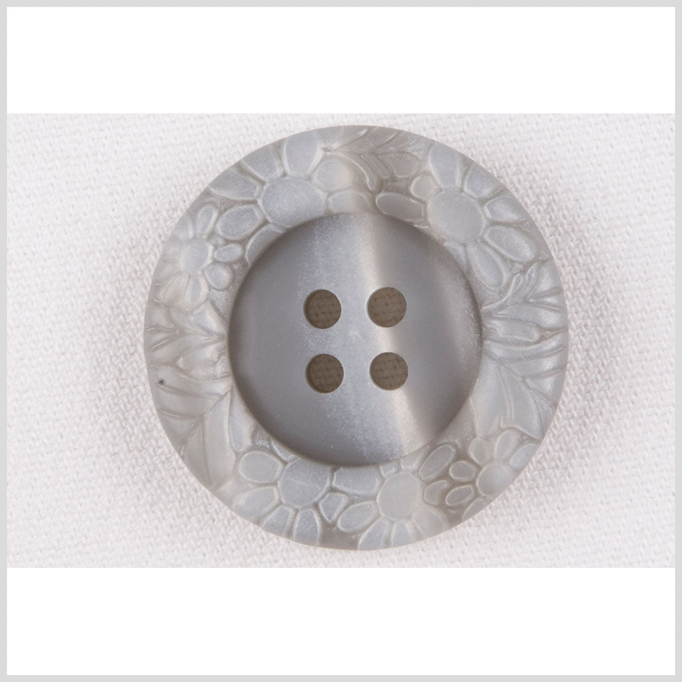 Plastic 4-Hole Button - 54L/34mm - Light Gray Streaked Floral Embossed Rim - Joann Fabrics