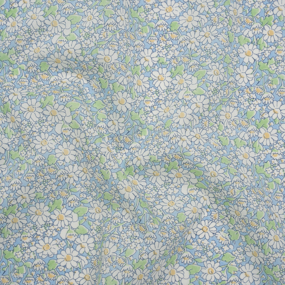 Liberty Fabrics Tana Lawn® - Alice W Blue - Baby Blue, Green and White Daisy Flowers - Joann Fabrics