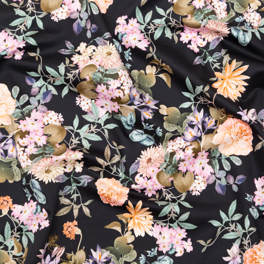 Stretch Cotton Sateen - Black Beauty Floral - Trifling Thoughts Print - Mood Exclusive Kenko Collection - Joann Fabrics