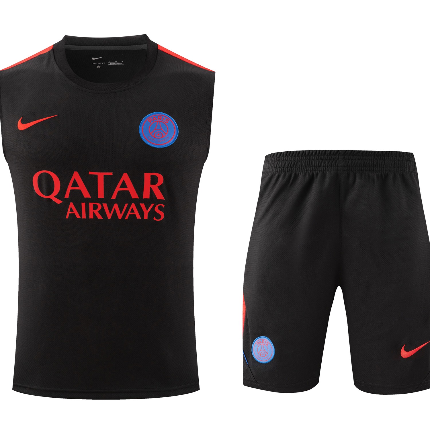 Paris Saint-Germain PSG 26-27 Vest Training Set - Black With Red Accents Vest and Black Shorts - UnitedFutballJersey