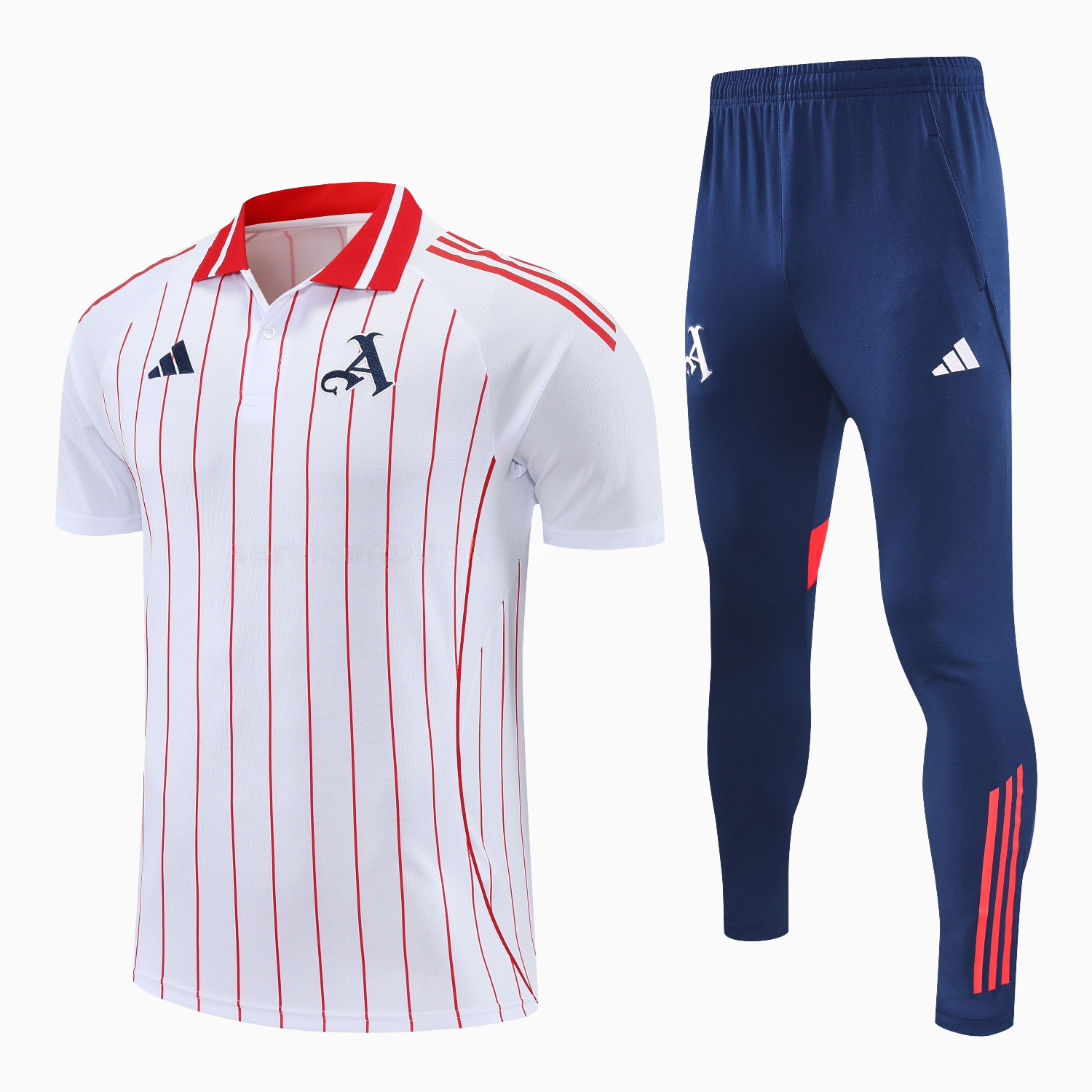 Arsenal 25-26 POLO Short-Sleeve Training Set - White Top and Deep Blue Pants - UnitedFutballJersey