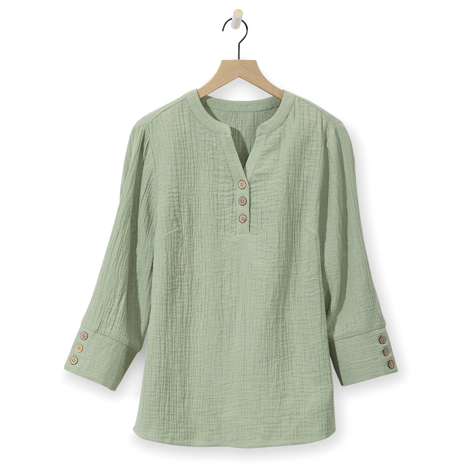 Double Cloth Button Accent Pullover - Northstyle Catalog