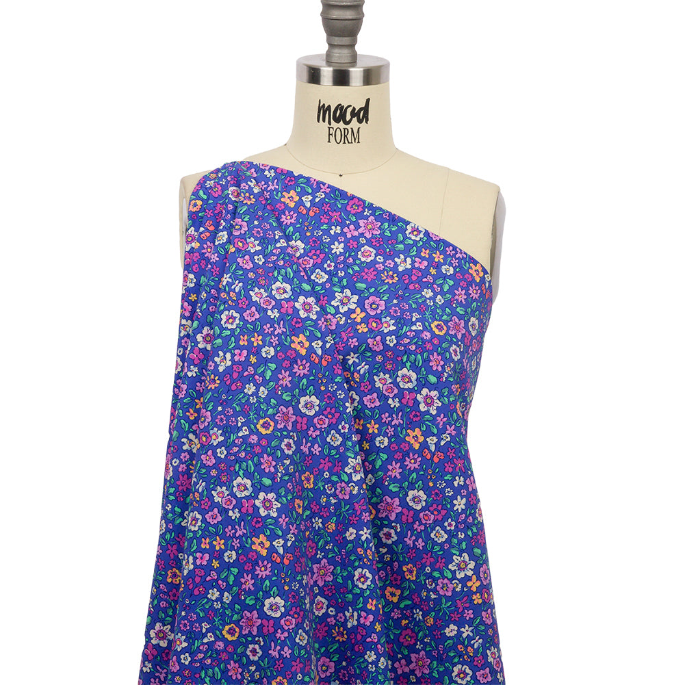 Recycled Polyester Swim Trunk Fabric - Blue and Purple Floral - July Doodles Print - Mood Exclusive Malibu Collection - Joann Fabrics