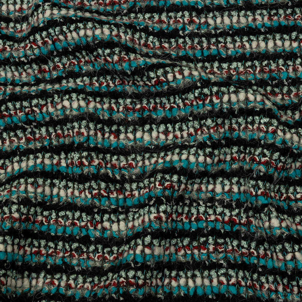 Turquoise, Charcoal and Red Boucle Stripes Chunky Wool Blend Sweater Knit - Joann Fabrics