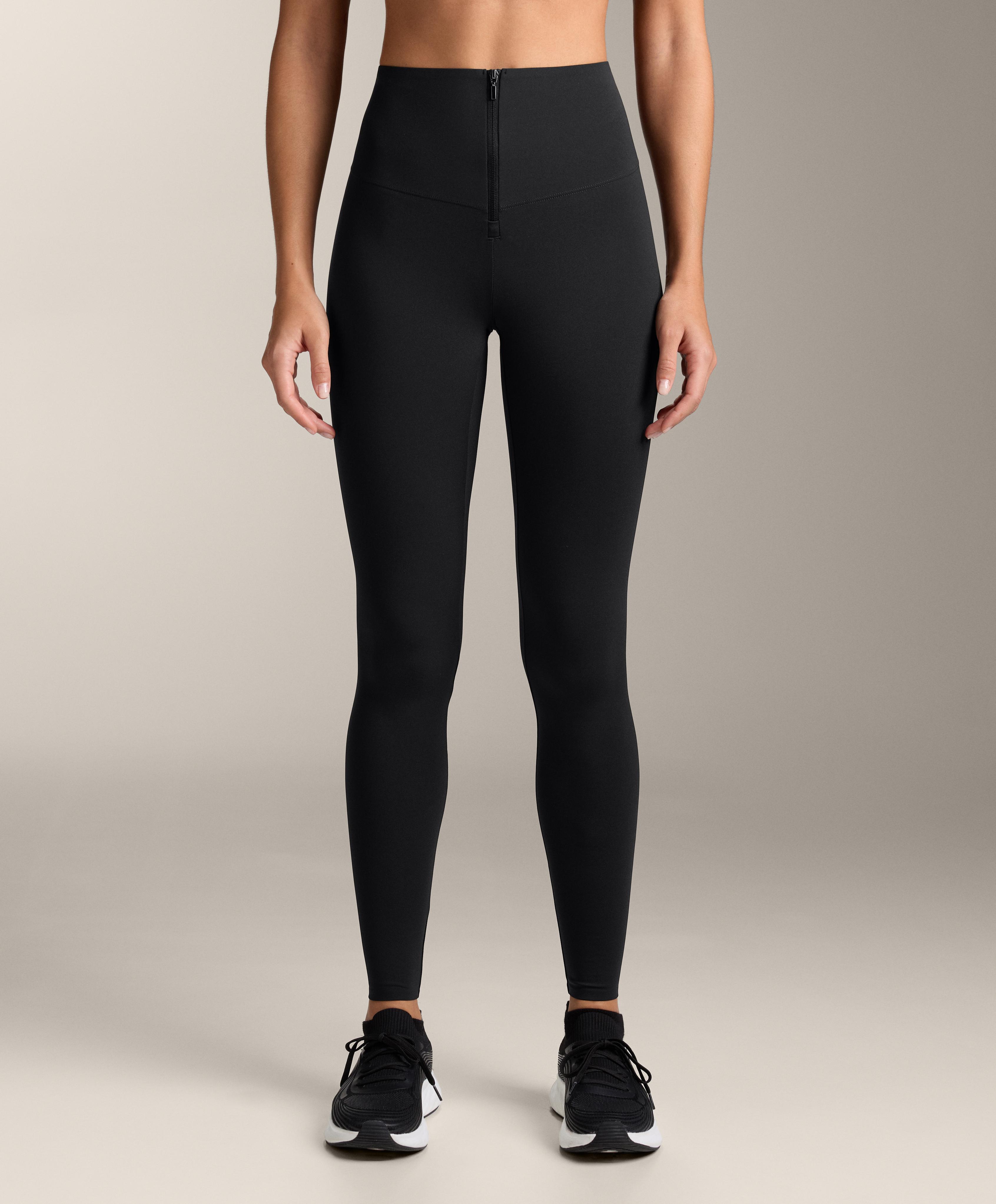 Compressive high-rise core-control ankle-length leggings with zip