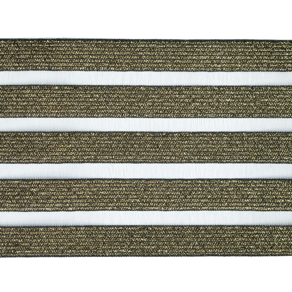 Italian Metallic Gold Elastic Trim with Sheer Stripes - 3.5