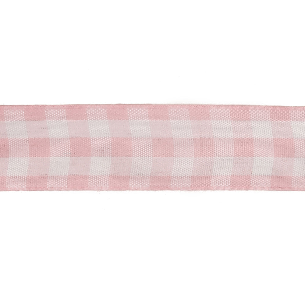 Pale Pink and Bright White Gingham Woven Ribbon - 1