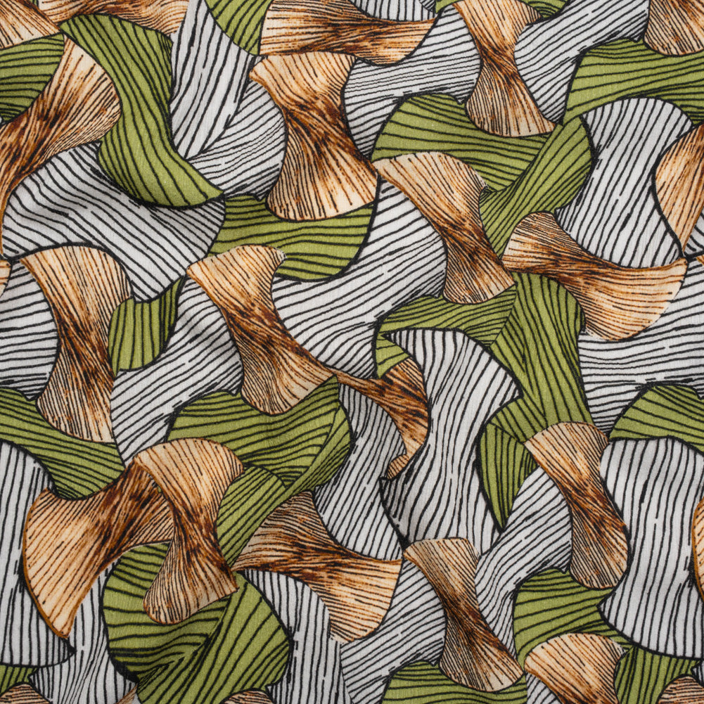 Slubbed Gauzy Cotton Woven - Green, Brown and White Abstract - Mood Exclusive Tantric Tessellations Print - Joann Fabrics