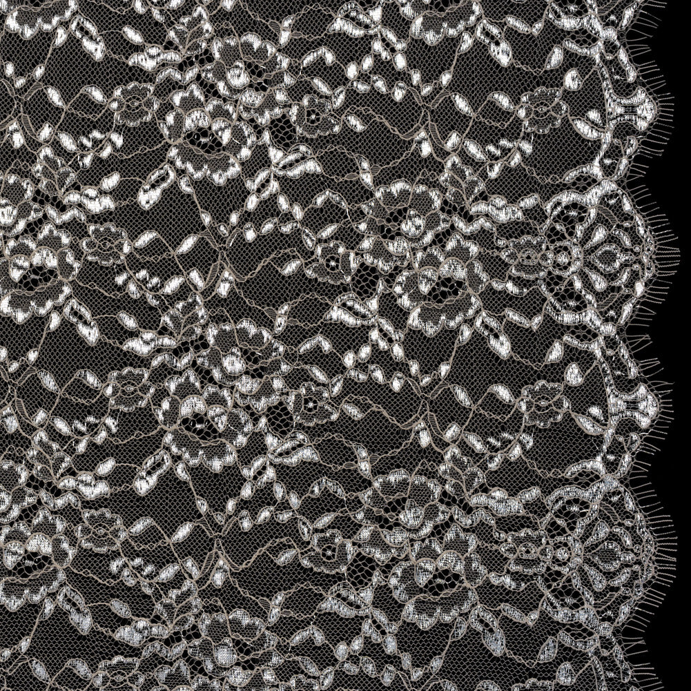 Metallic Re-Embroidered Lace Panel with Finished Edges - Sandstone and Silver Floral Vines - Joann Fabrics