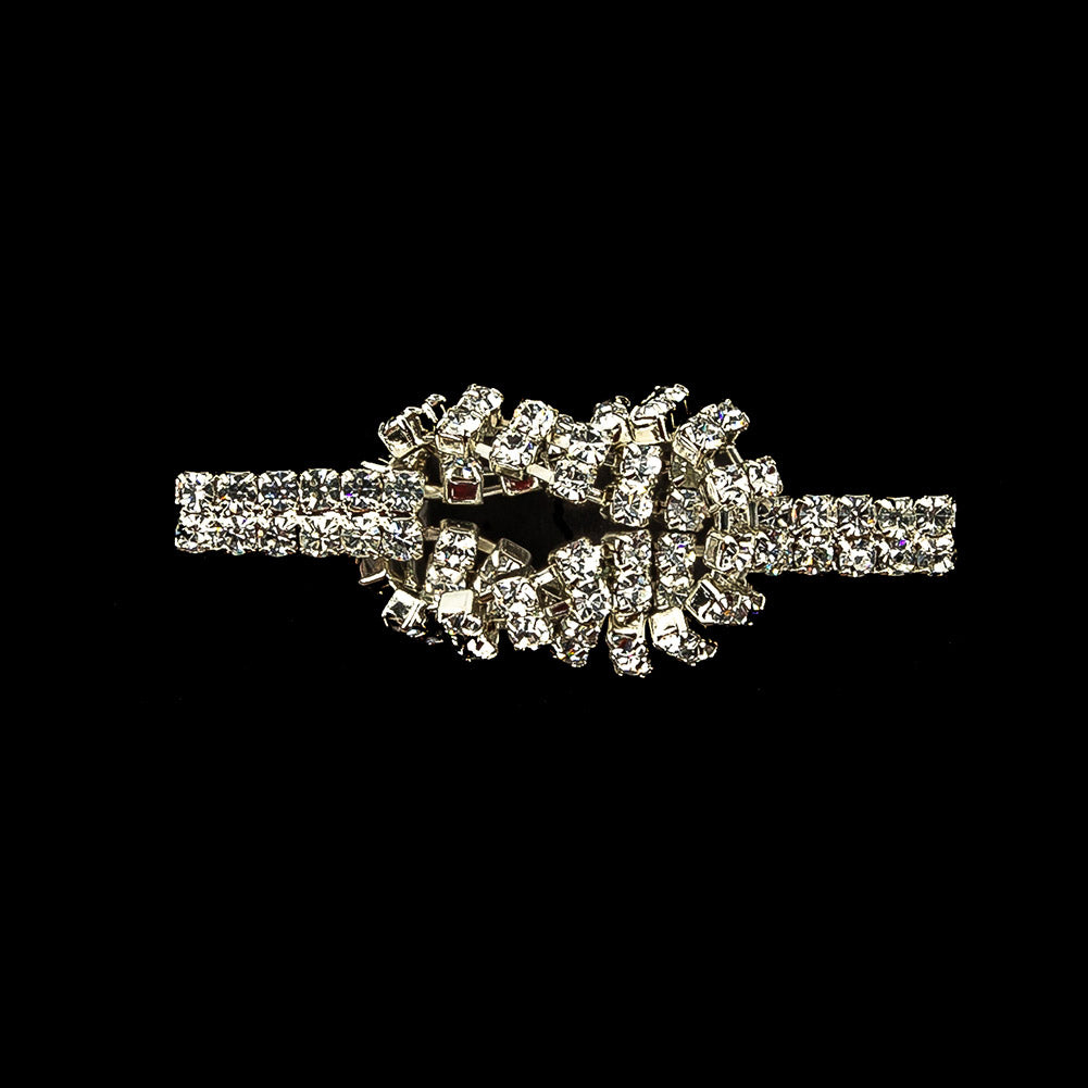 Vintage Crystal Rhinestones and Silver Metal Mesh Knot Ornament - 1