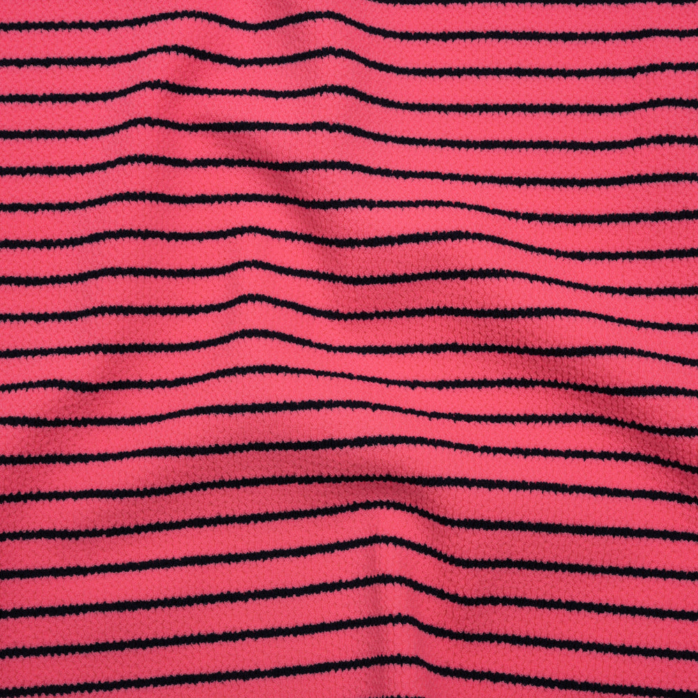 Stretch Nylon Textured Jacquard Knit - Neon Pink and Navy Blue Horizontal Stripes - Designer Deadstock - Joann Fabrics