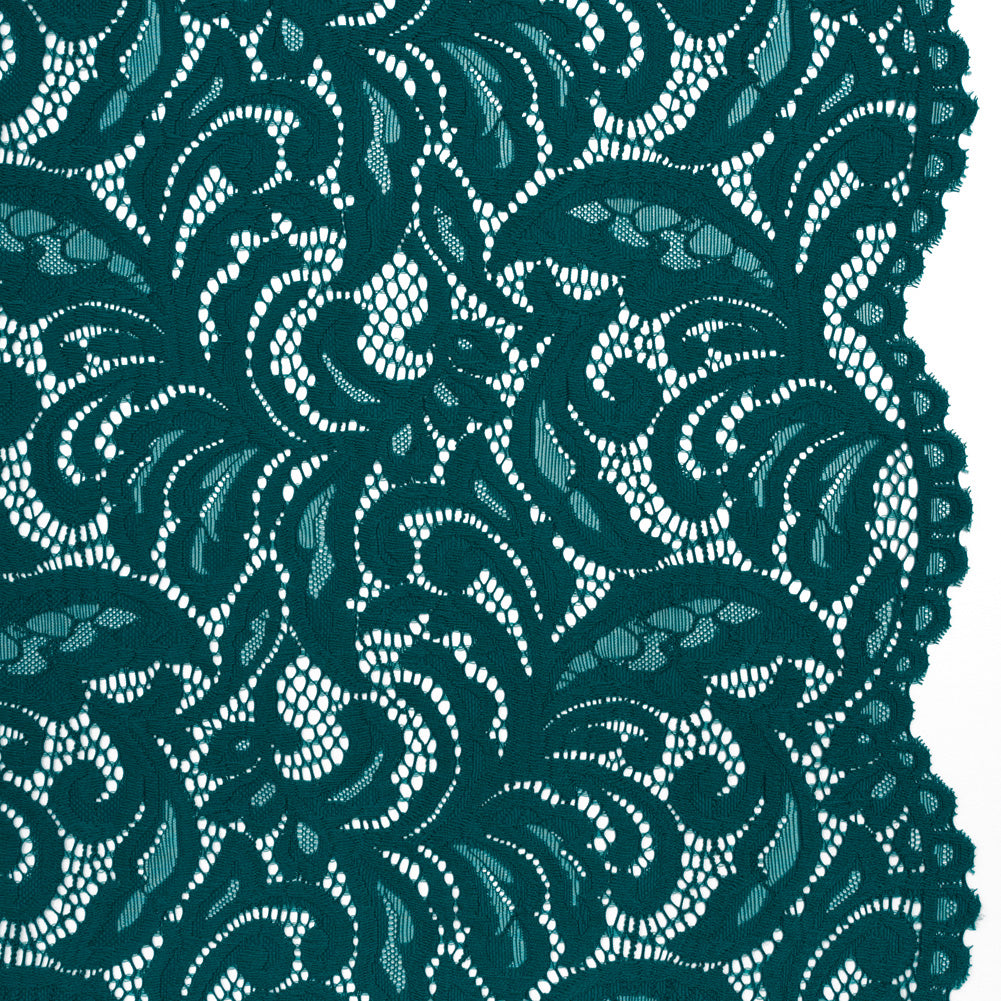 Stretch Re-Embroidered Lace with Finished Edges - Teal Paisley Leaves and Florals - Joann Fabrics