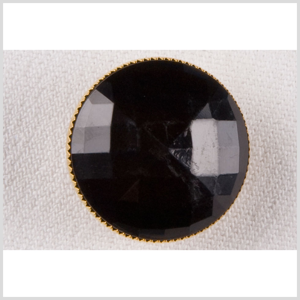 Metal Shank Back Button - 36L/23mm - Faceted Black with Crimped Gold Rim - Joann Fabrics