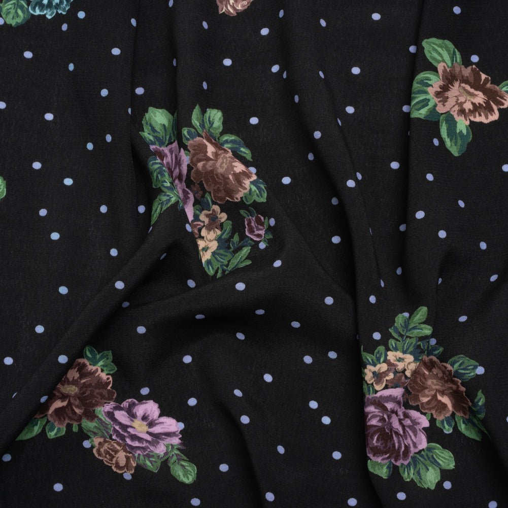Viscose Crepe Print - Black, Lavender and Rust Red Polka Dots and Florals - Mood Exclusive Bring on Beauty - Joann Fabrics