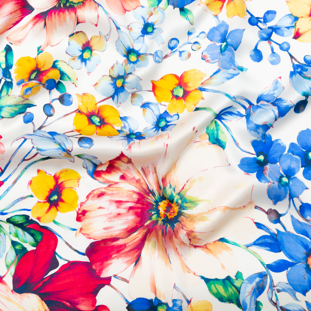 Mood Exclusive Italian White Silk Charmeuse with Central Digitally Printed Florals - Joann Fabrics