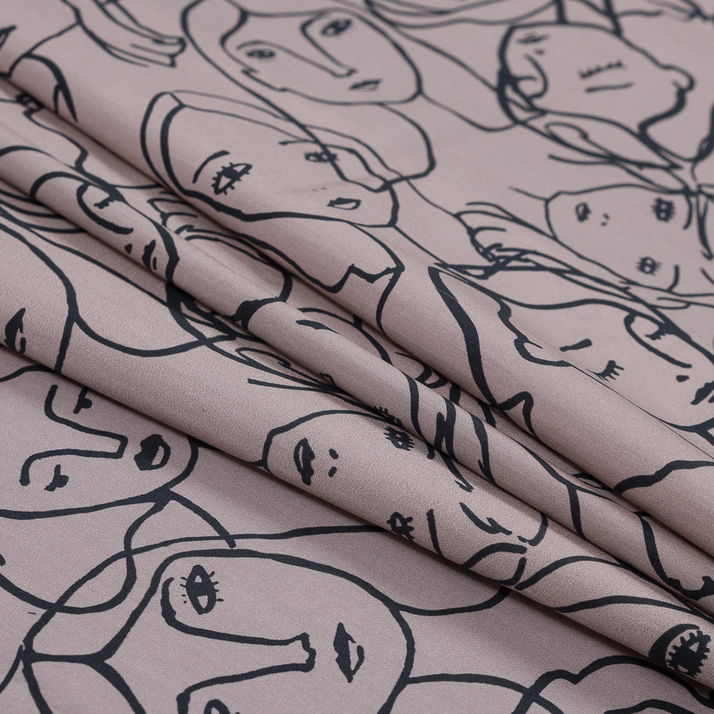 Cotton Poplin - Beige Linework Faces - Un dia en Andorra Print - Mood Exclusive Felipe Collection - Joann Fabrics