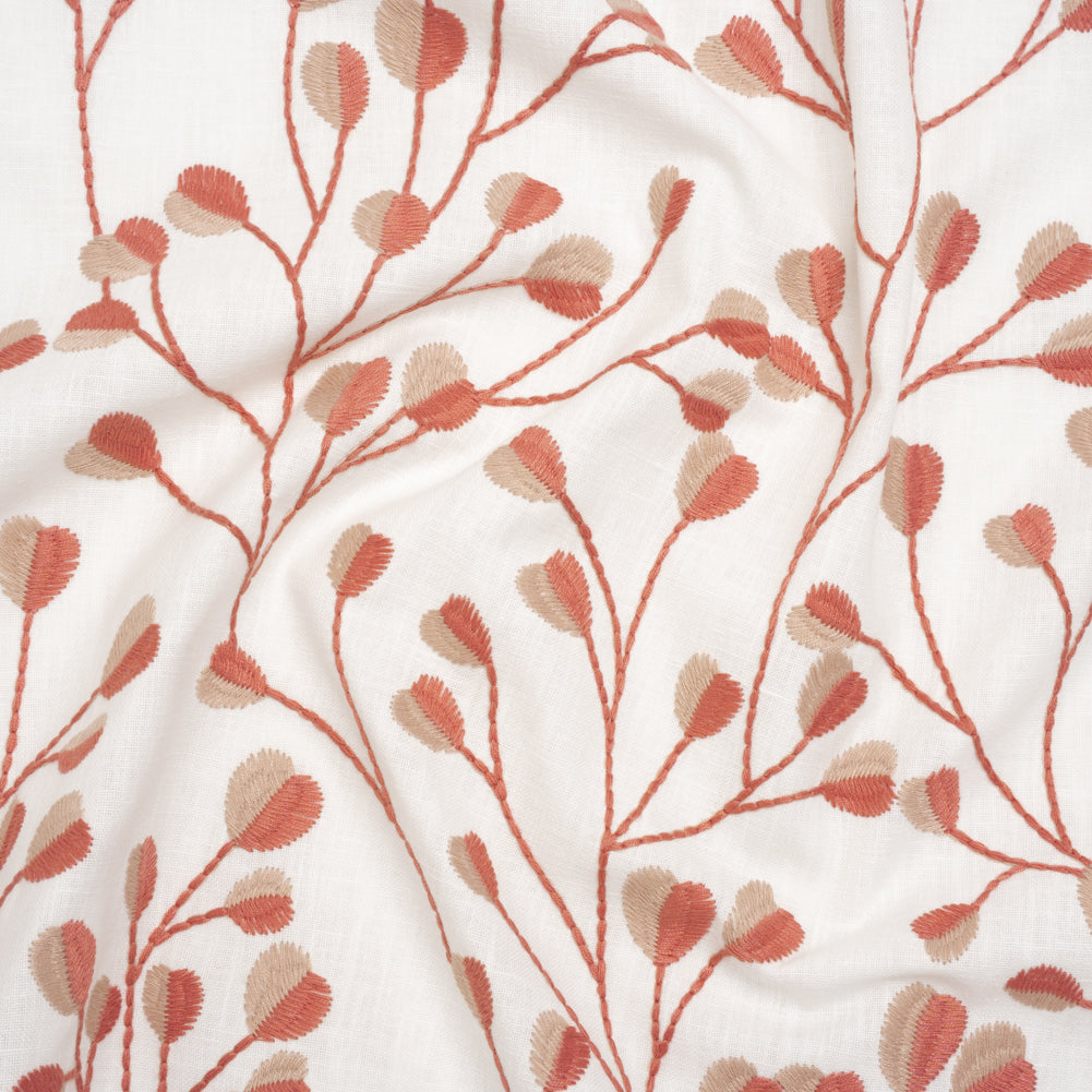 Embroidered Polyester and Cotton Woven - Raspberry Budding Plants - British Imported - Joann Fabrics
