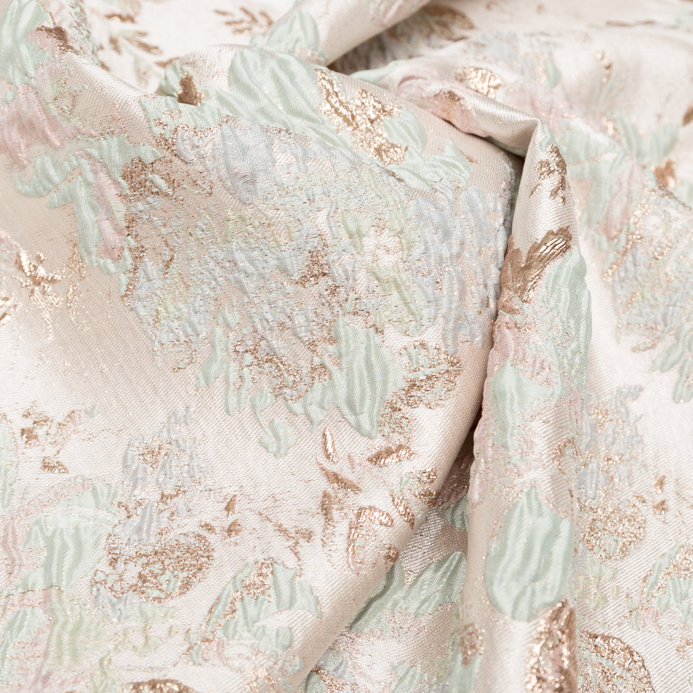 Metallic Bright Gold, Milky Green and Icelandic Blue Floral Luxury Brocade - Joann Fabrics