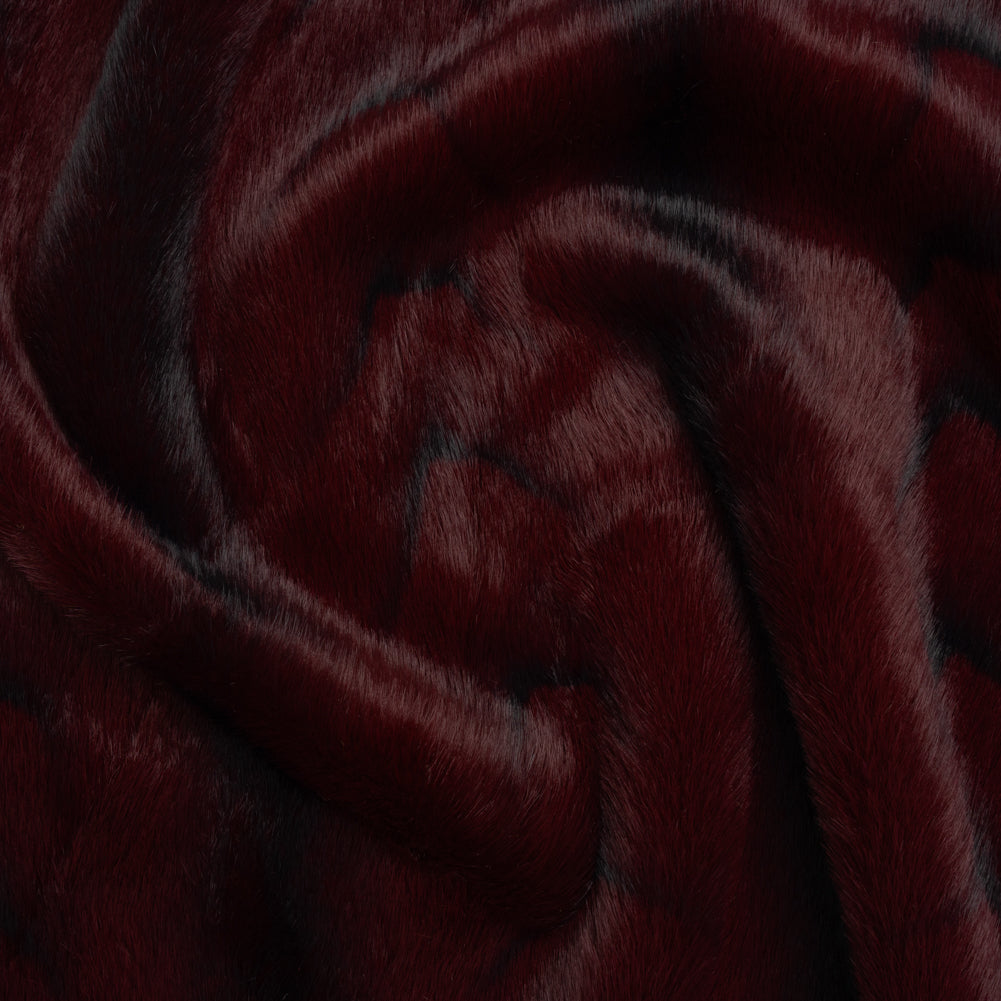 Plush Short Pile Recycled Polyester Faux Fur - Burgundy and Black Woodgrain Print - Joann Fabrics
