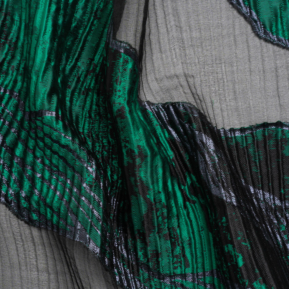 Metallic Black and Green Abstract Formations Ribbed Burnout Luxury Brocade - Joann Fabrics