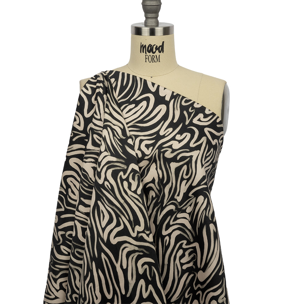 Stretch Cotton Sateen - Black and White Abstract Lines - Gallery Tour Print - Mood Exclusive Metro Collection - Joann Fabrics