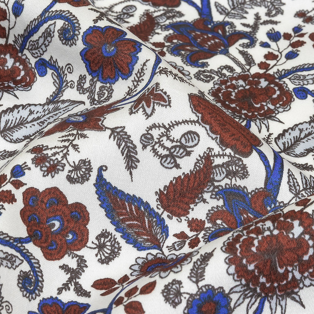 Earth Red, Bright Cobalt and Vapor Blue Floral Stems Cotton Sateen - Joann Fabrics