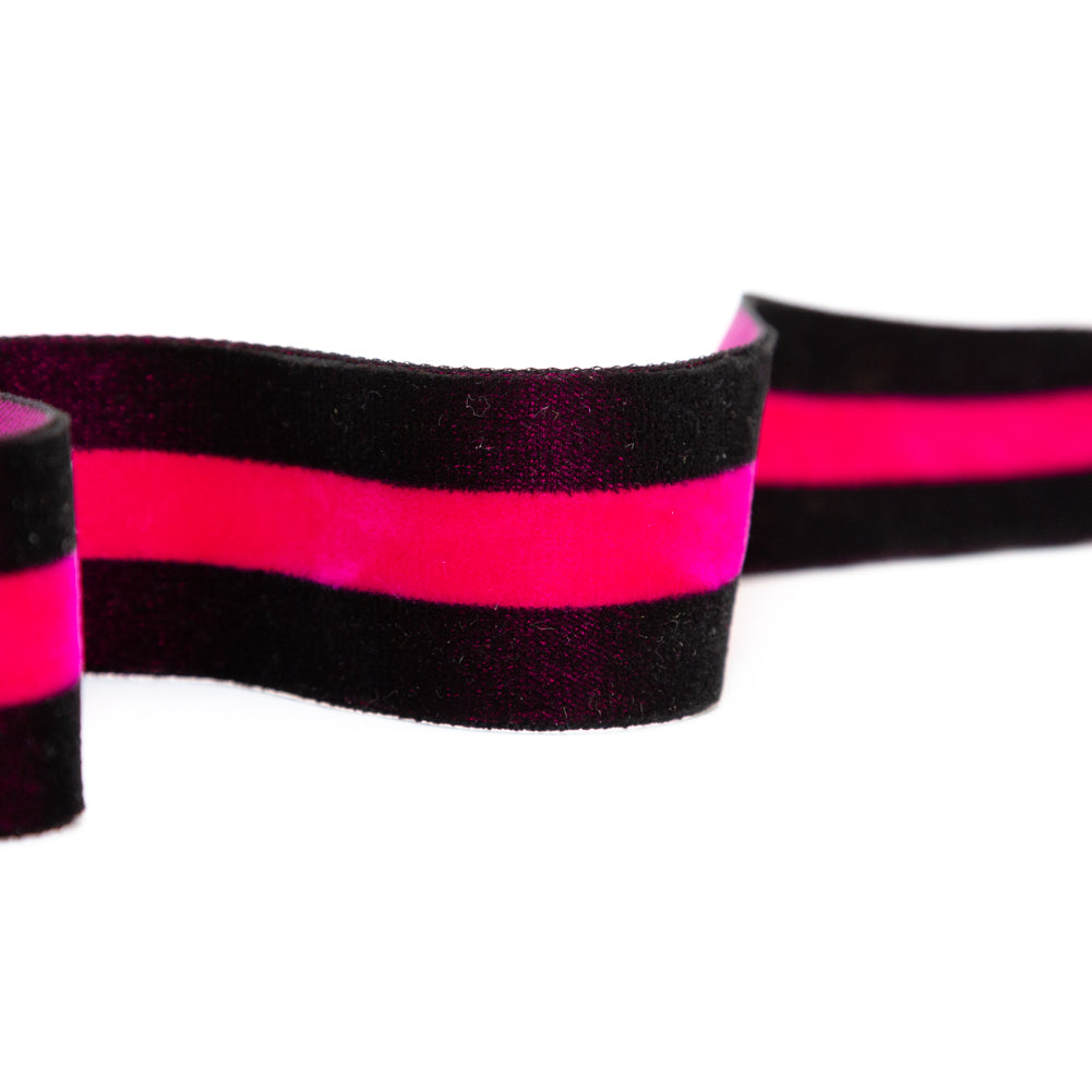 Italian Black and Dark Pink Striped Velvet Ribbon - 1.5