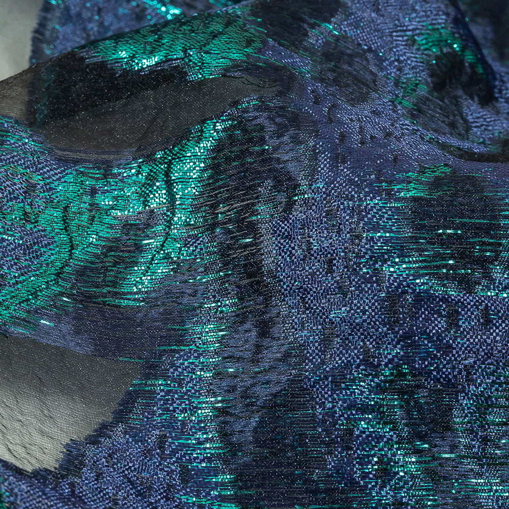 Metallic Teal and Navy Abstract Luxury Burnout Brocade - Joann Fabrics