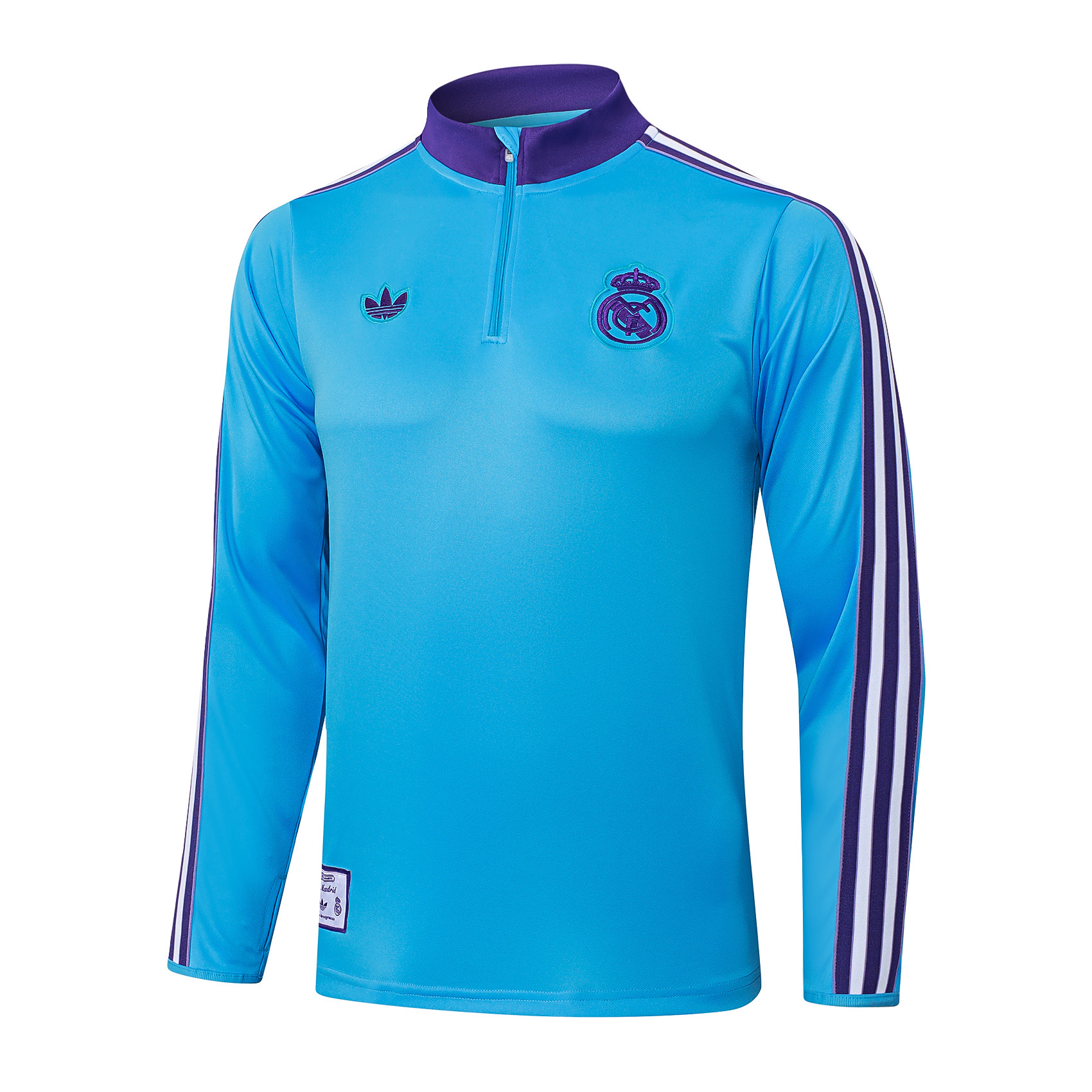 2025/2026 Real Madrid Light blue retro version Half-Pull Training Suit Football Shirt 1:1 Thai Quality Set