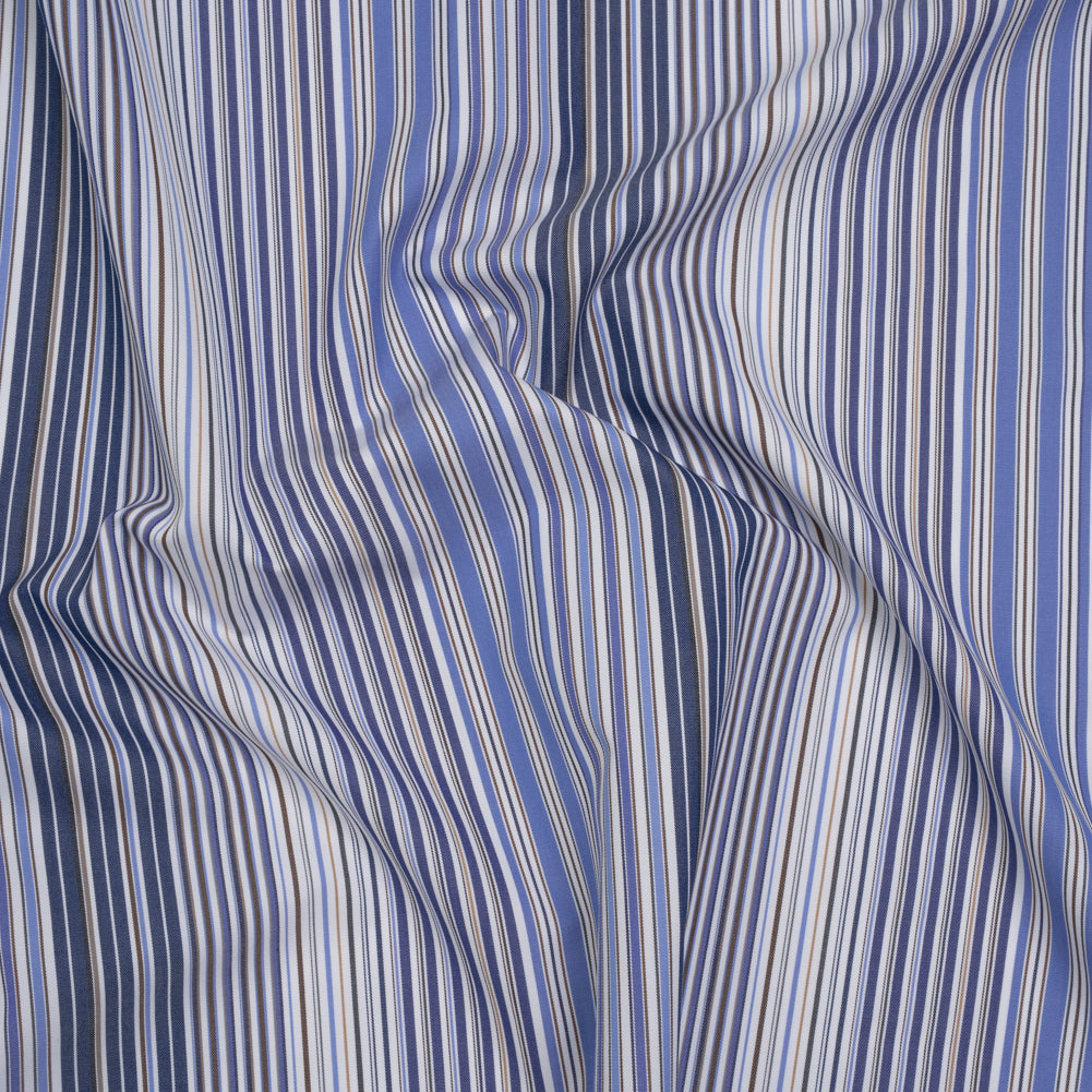 Cotton Shirting - Blue, Brown and White Barcode Stripes - Designer Deadstock - Joann Fabrics
