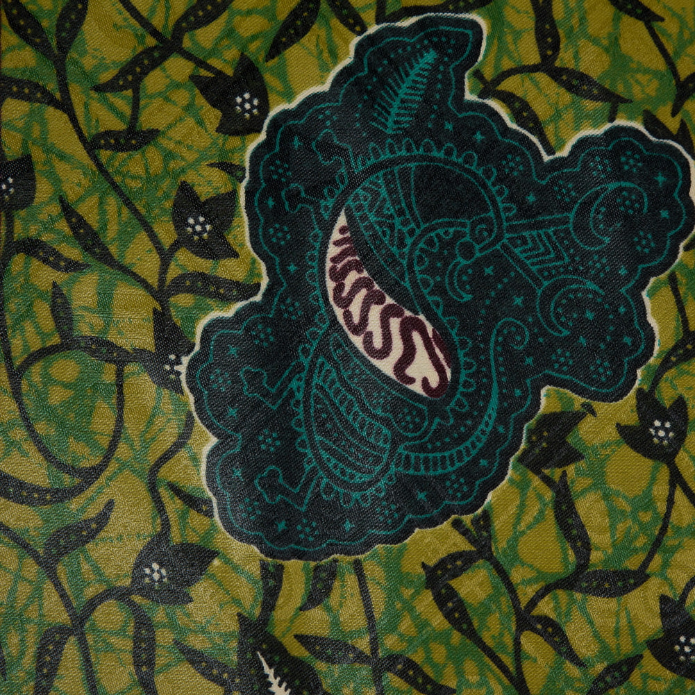 Purple and Green Floral Waxed Cotton African Print with additional Inlaid Pattern - Joann Fabrics