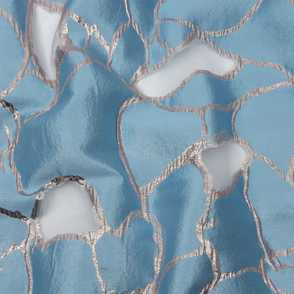 Metallic Silver and Sky Abstract Luxury Burnout Brocade - Joann Fabrics