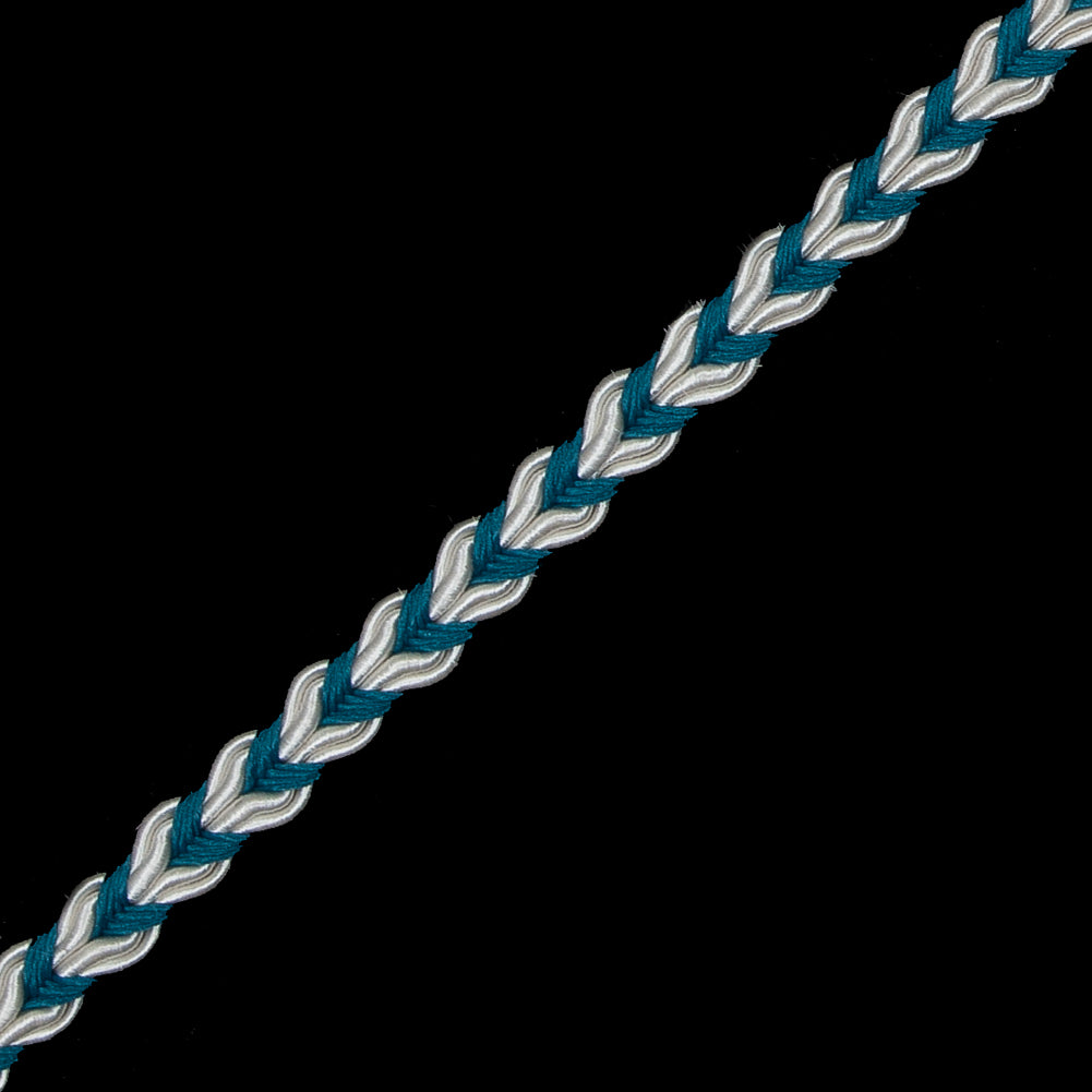 Teal and White Two-Tone Braided Trim - 0.25