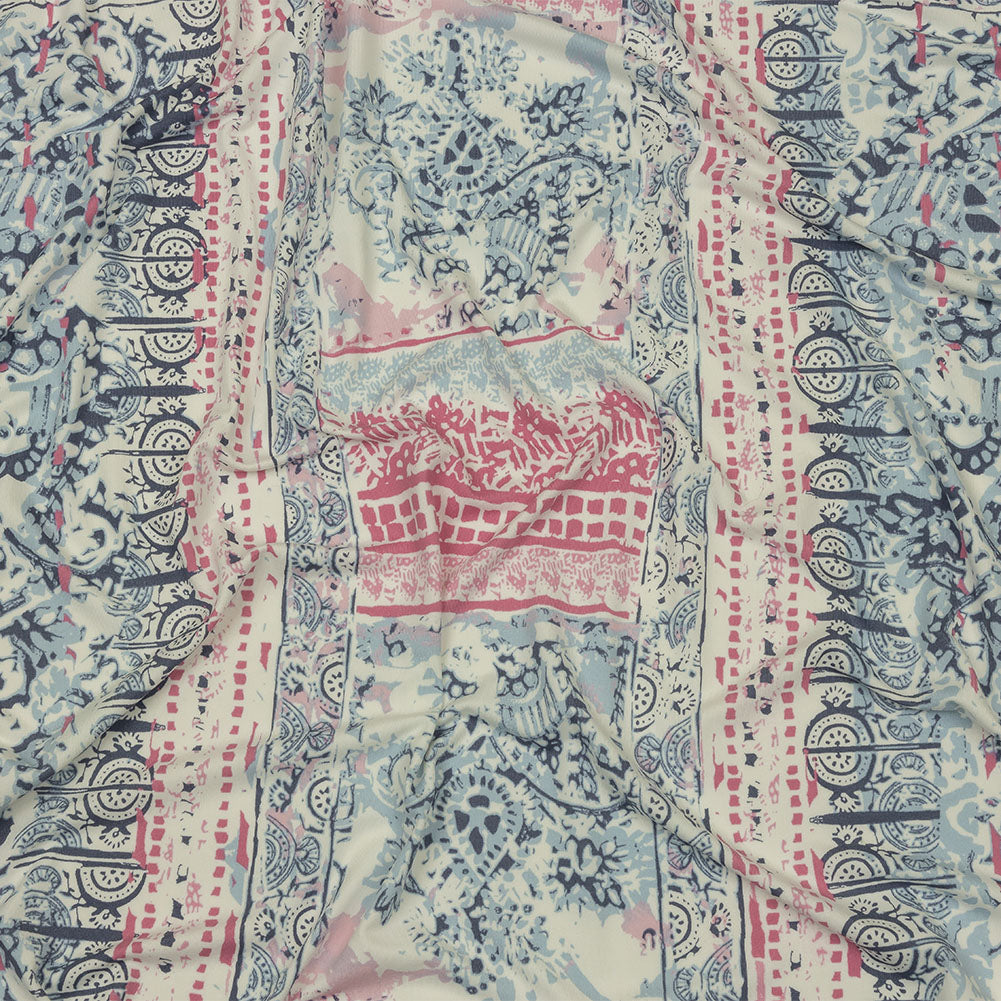 Blue Gray, Pink and White Abstract Patchwork Stretch Polyester ITY Jersey Panel - Joann Fabrics