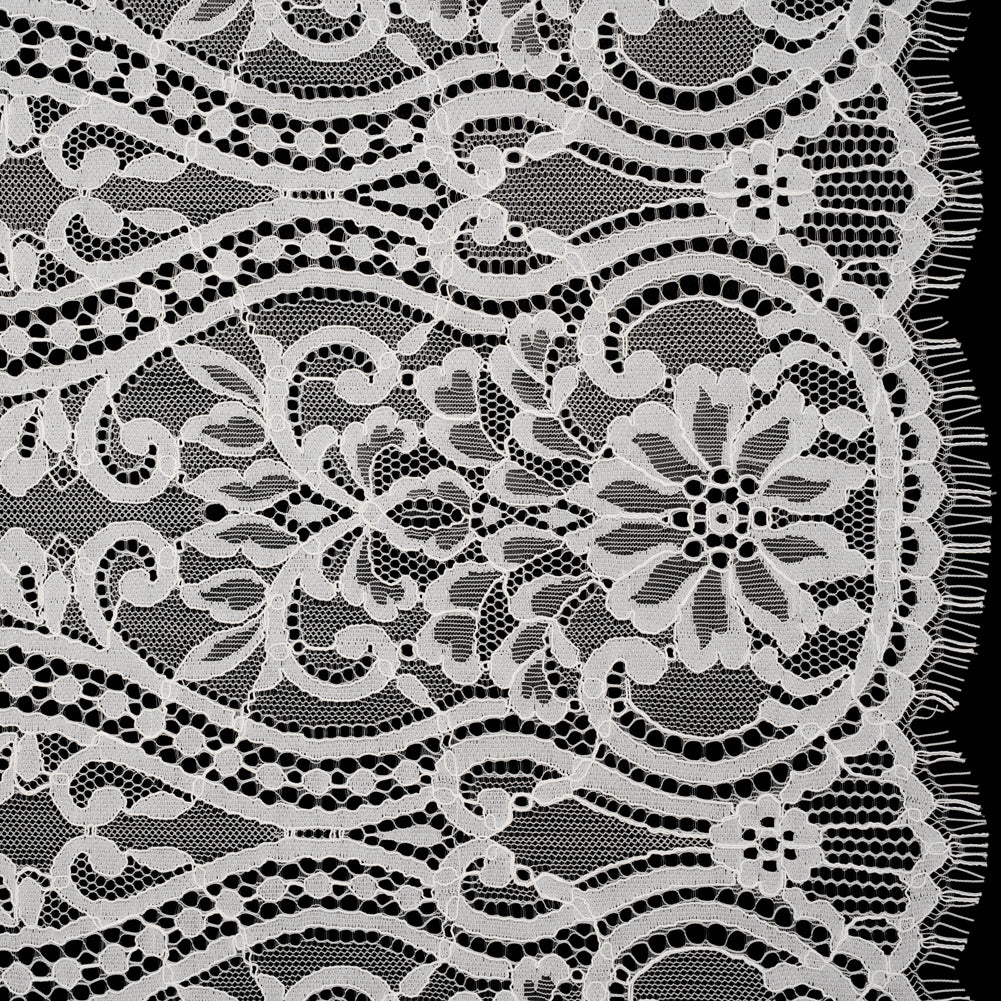 Corded Lace Panel with Finished Edges - Ivory Flowers, Dots and Wavy Lines - Joann Fabrics