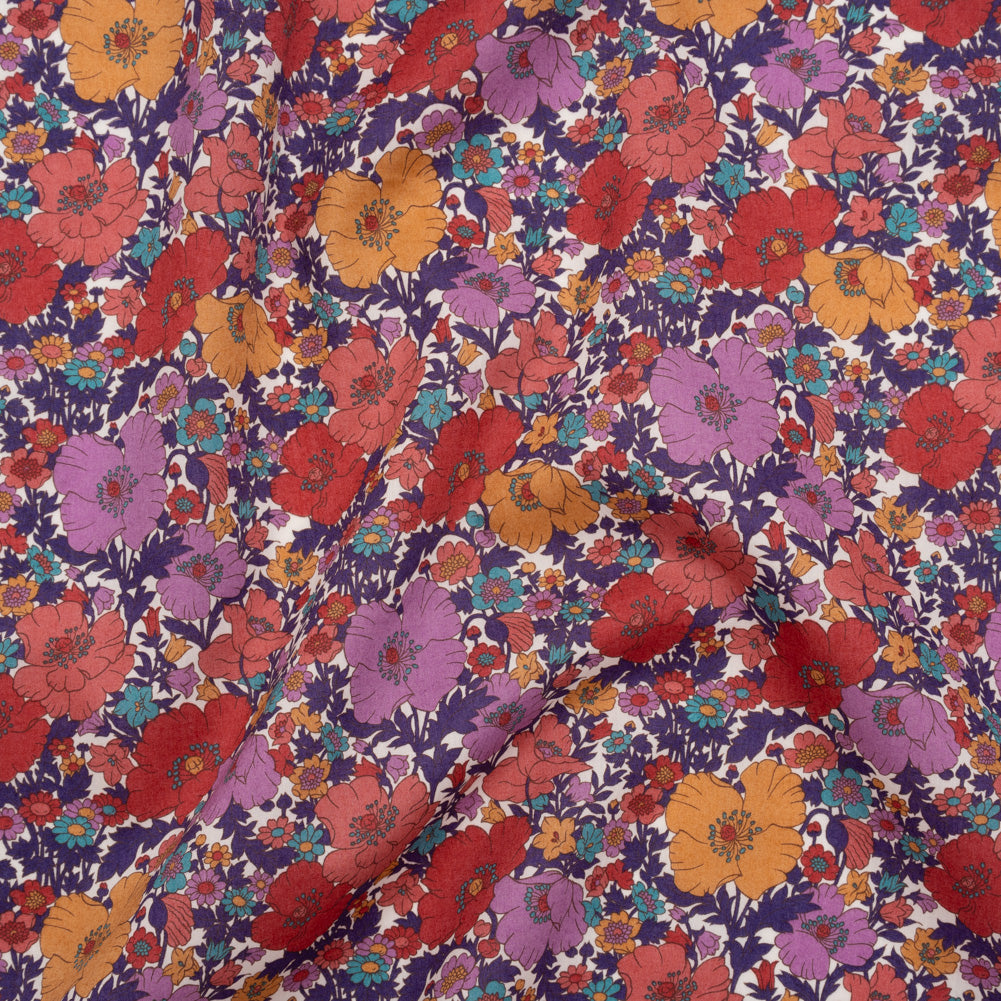 Liberty Fabrics Tana Lawn® - Meadow Song Purple - Golden Yellow, Red and Purple Flower Field - Joann Fabrics
