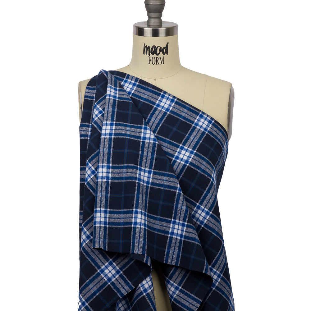 Navy, Cobalt, and White Plaid Cotton Flannel - Joann Fabrics